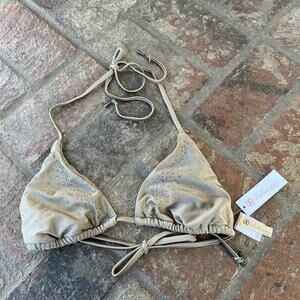Bellissima Swarovski Bikini Top Tri Bra Platinum Khaki Size M BS120 NWT
